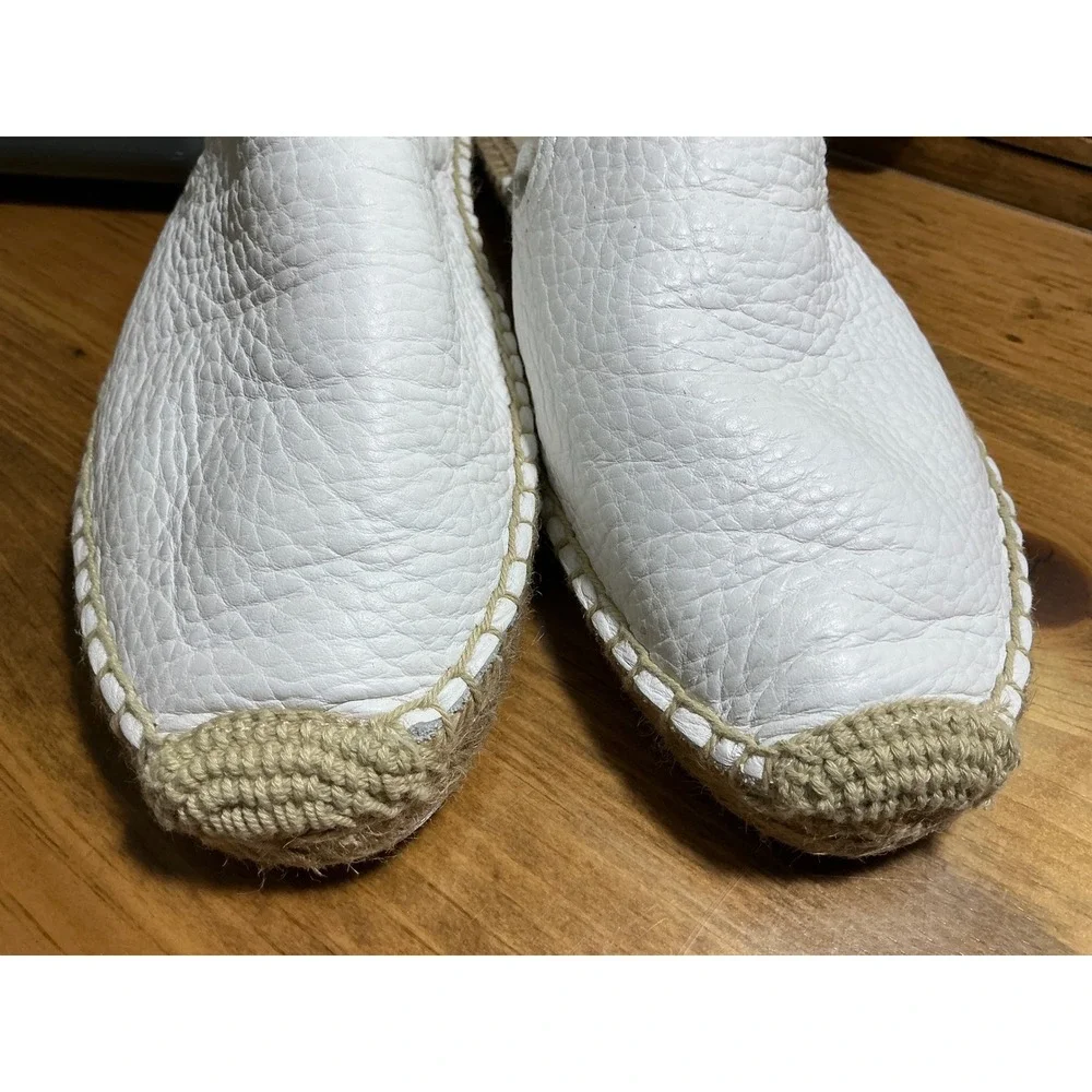 Soludos Pebbled Leather Espadrille Mules Size 8.5 White